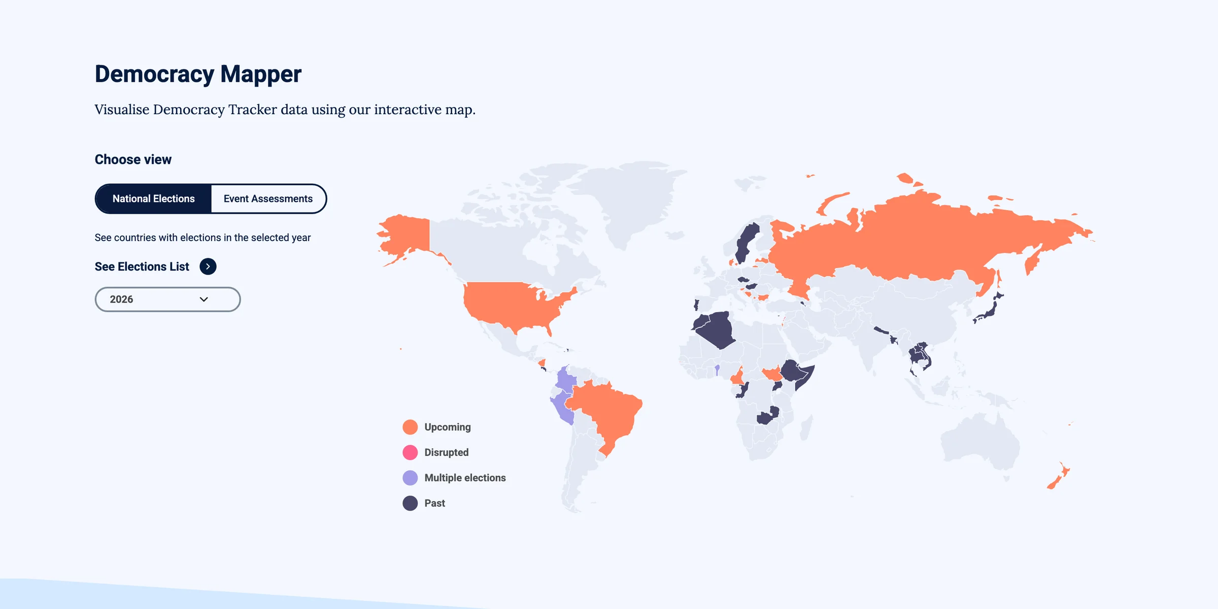 Mapa mundial con las elecciones de 2026