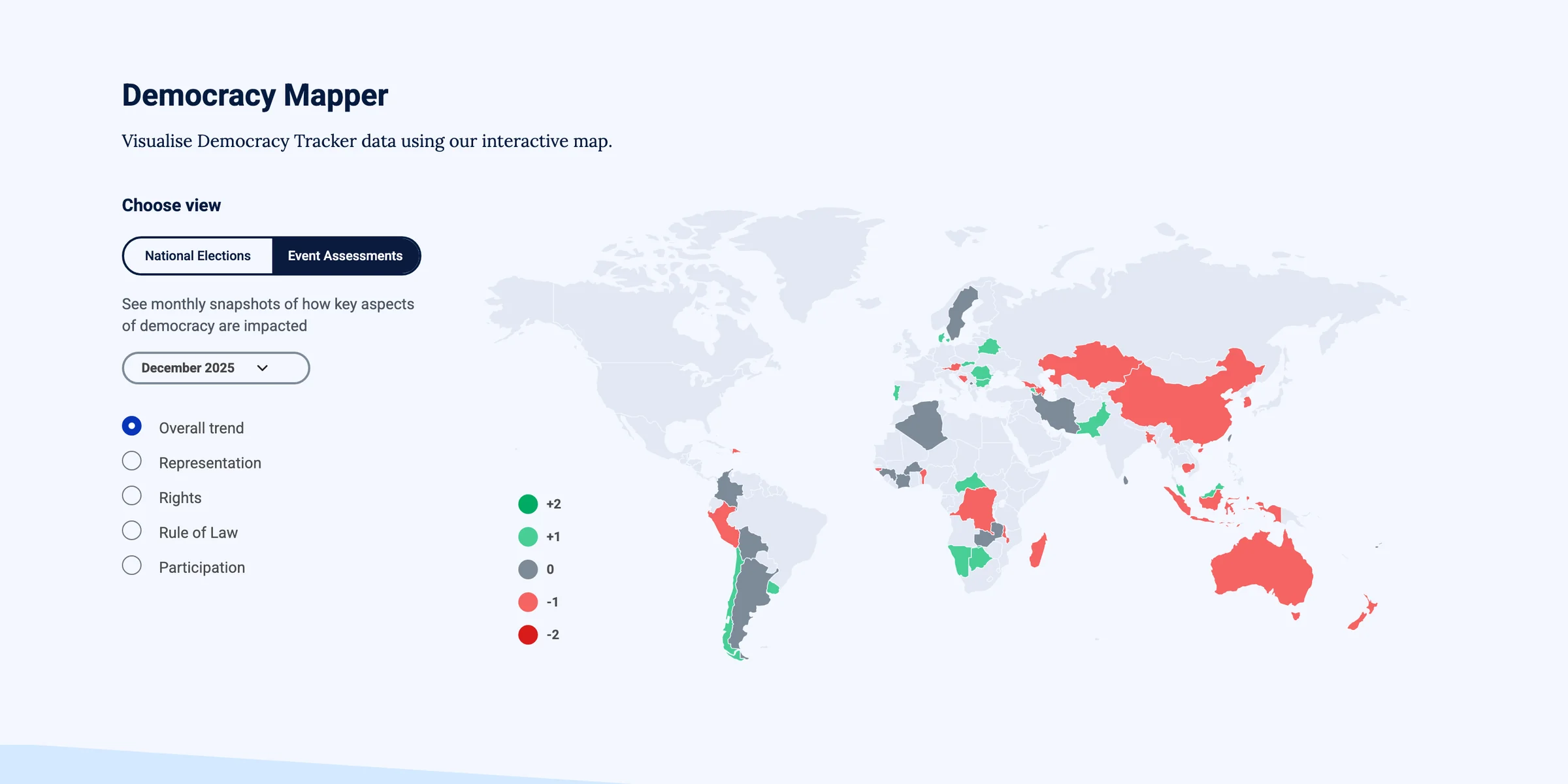 Mapa con el impacto mensual por país