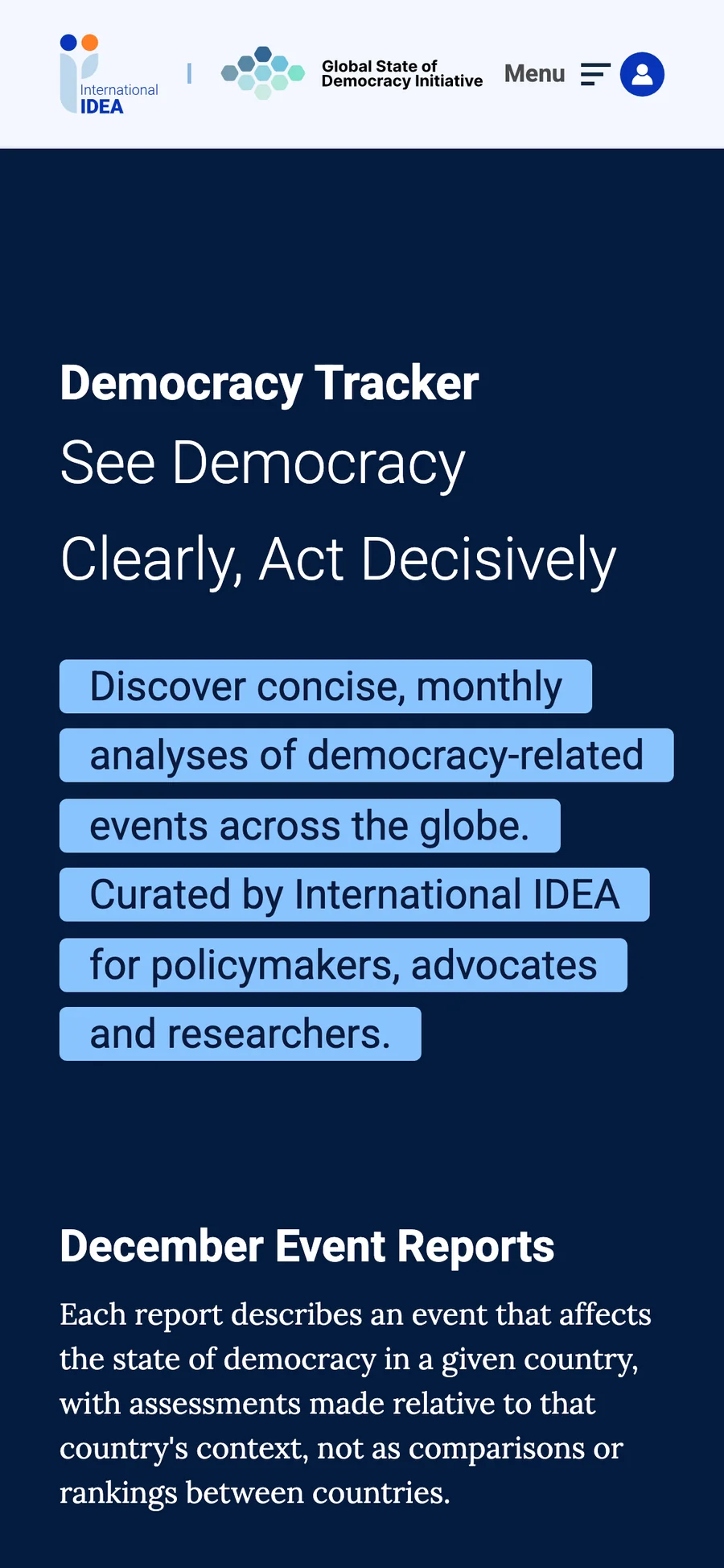 Hero del Democracy Tracker en un celular
